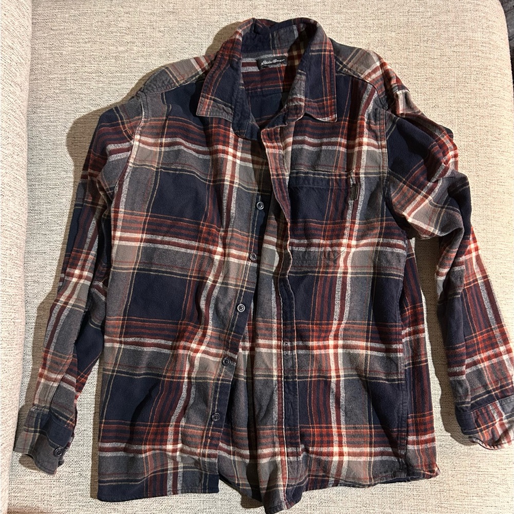 Eddie Bauer Men's Plaid Shirt - Navy and Red